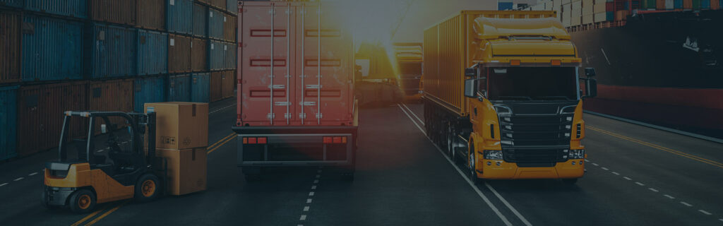 Trucks and containers at the port